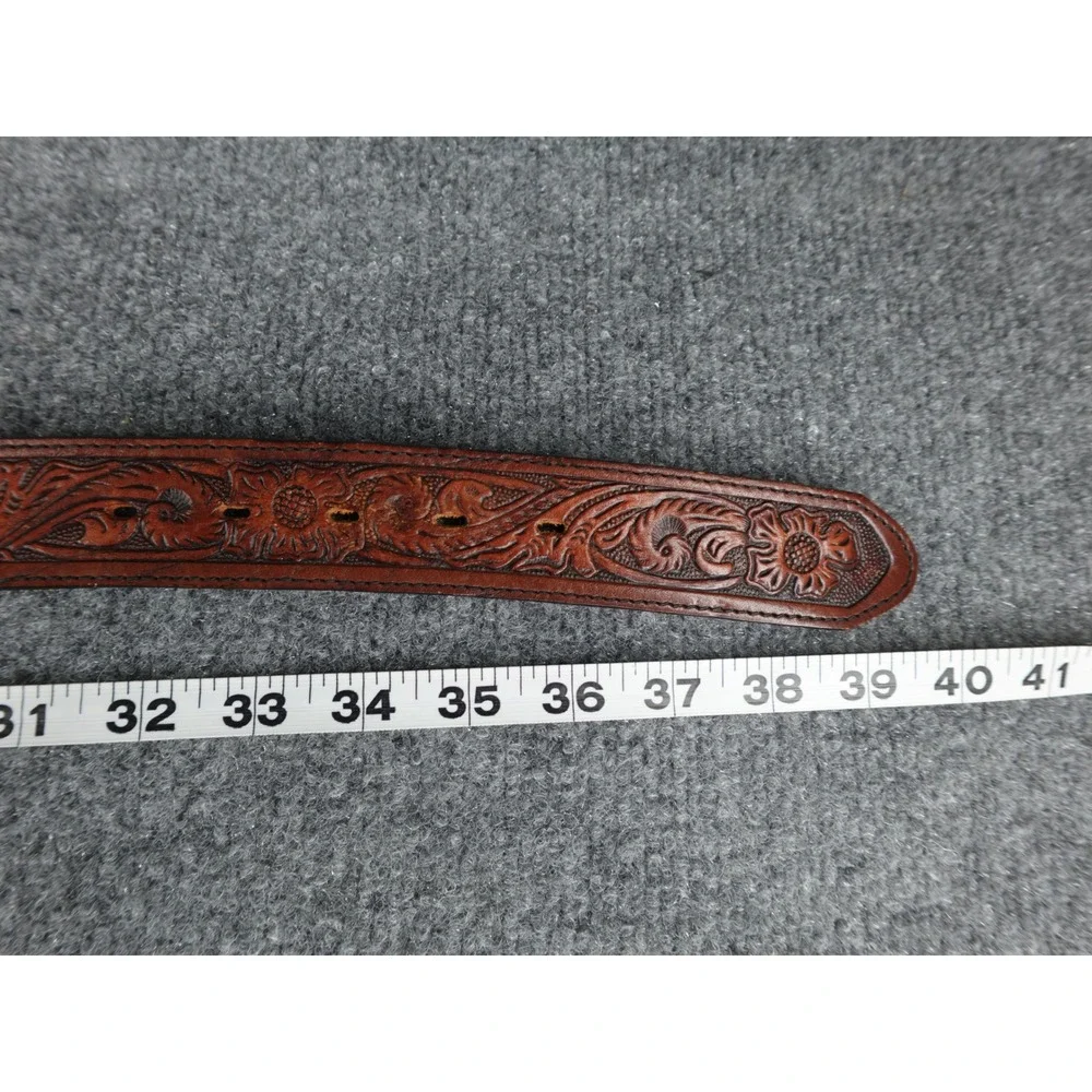Custom‎ Leather Belt Bill Hand Tooled Western Cowboy Style Silver Buckle